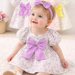 Abitino Estivo Bambina con Fiocco e Stampa Floreale
