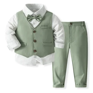 Completo Elegante 4 Pezzi per Bambino – Gilet, Camicia, Pantaloni e Papillon