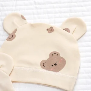 Cappellino Estivo Neutro neonato/a Bimbo/ Bimba  con orecchie – Stampa orsetti beige